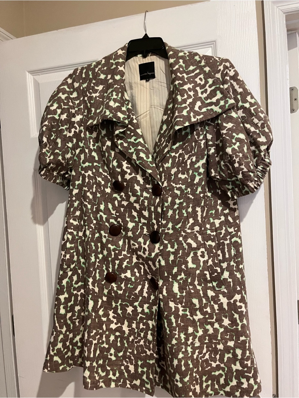 Nanette Lepore Brown & Mint Patterned Short Sleeve Coat Dress